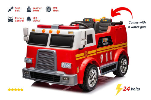 24V Fire Truck 2-Seater Ride On Kids Car with Remote Control