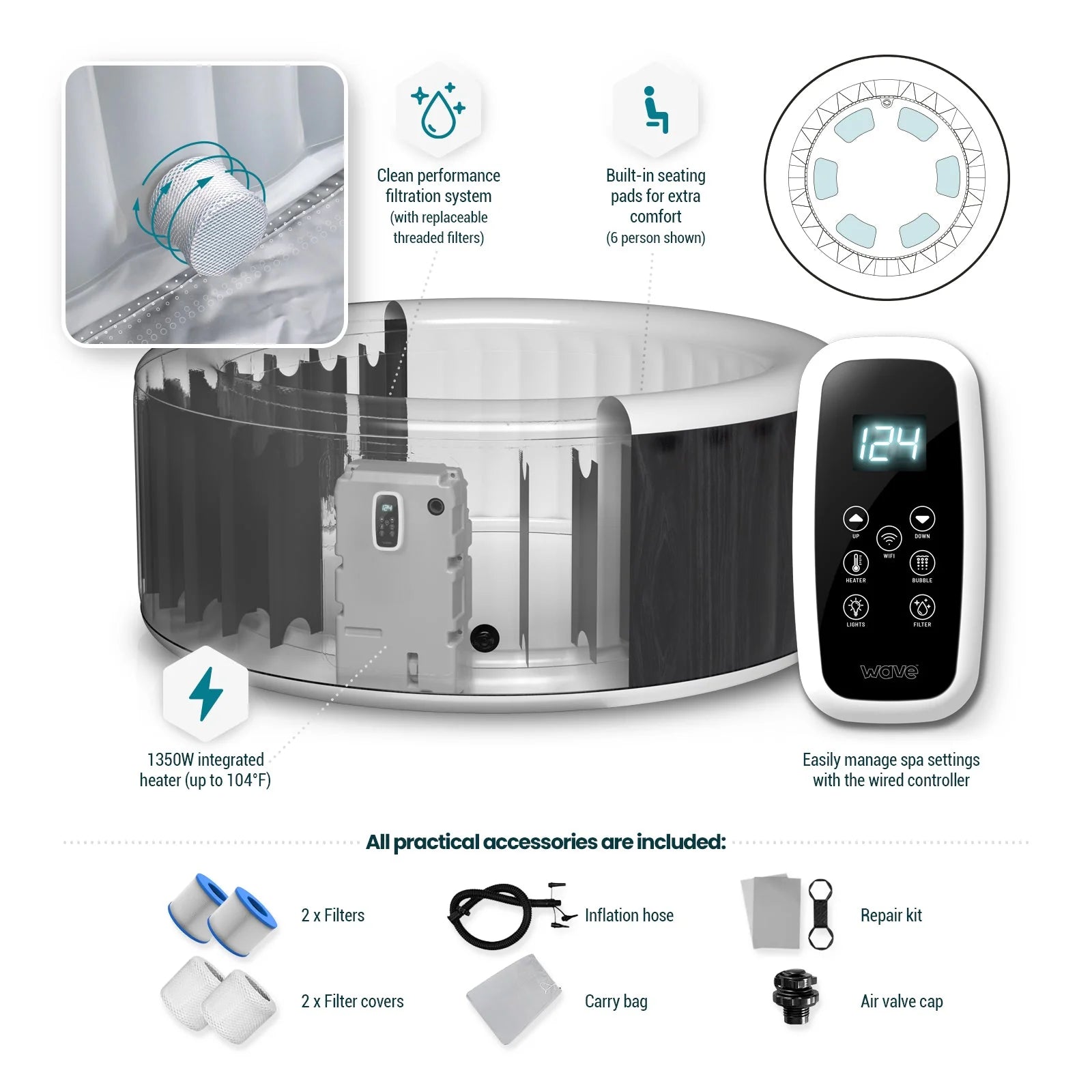 Atlantic Inflatable Hot Tub with Heater by Wave