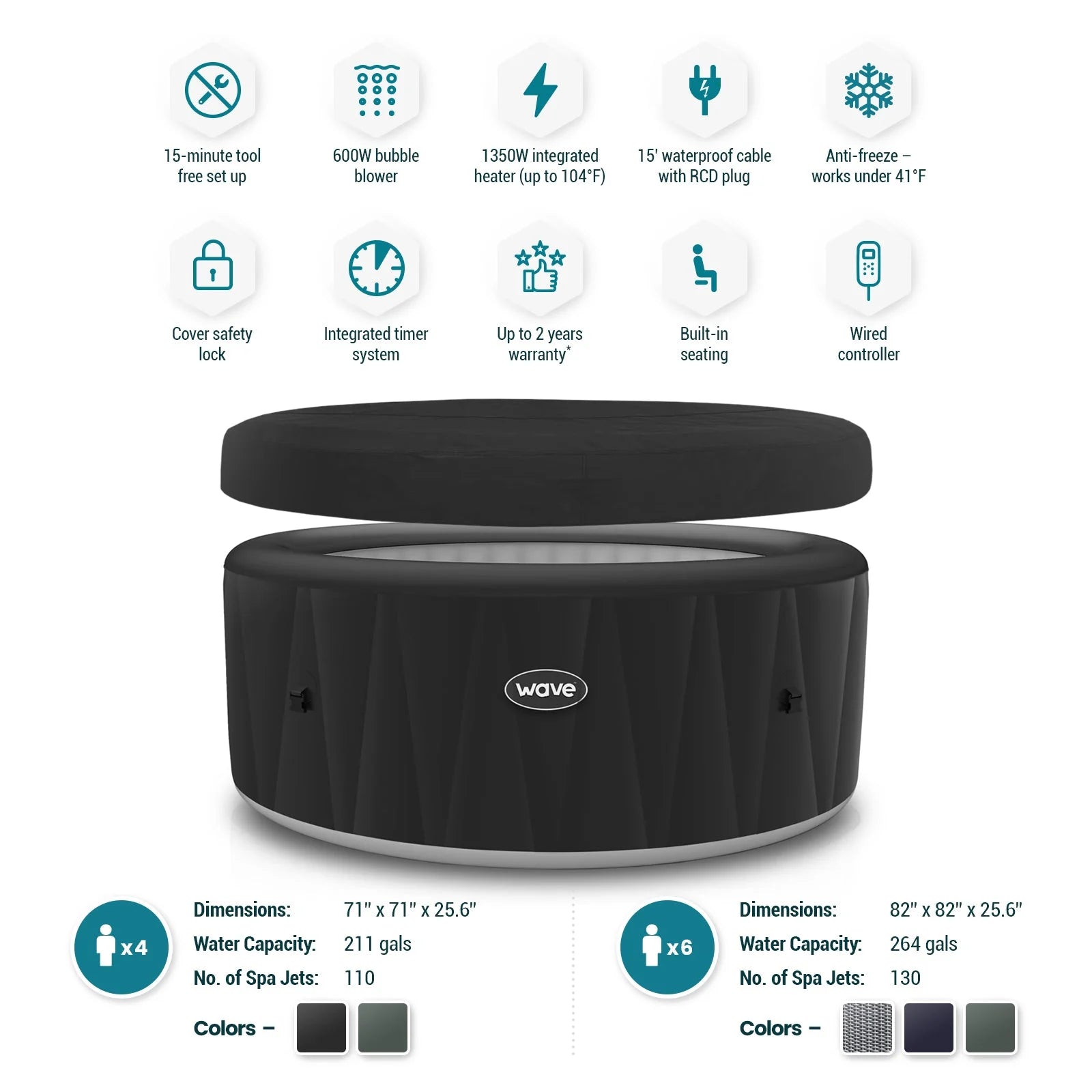 Atlantic Inflatable Hot Tub with Heater by Wave