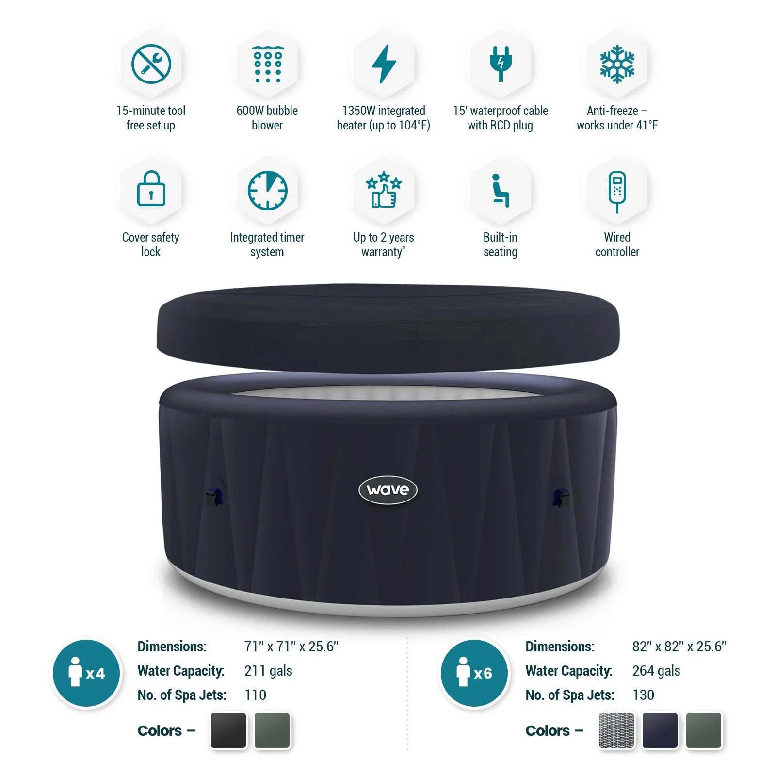Atlantic Inflatable Hot Tub with Heater by Wave