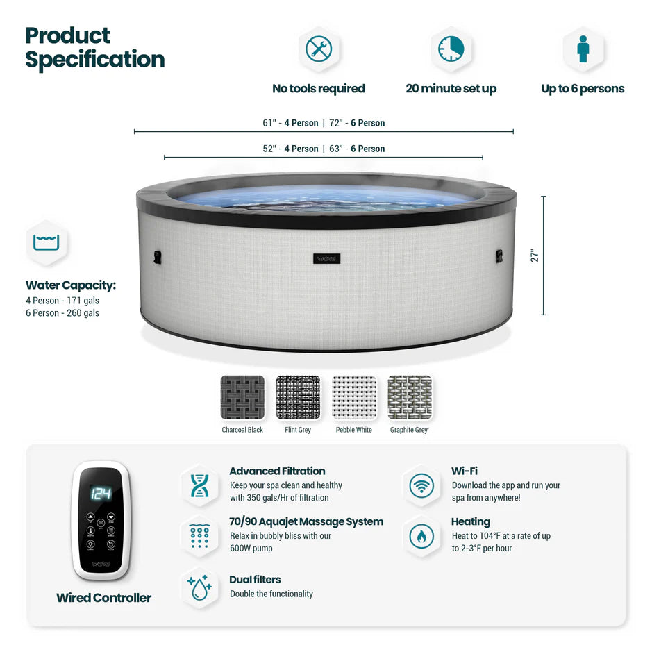Tahoe Eco Foam 4 or 6 Person Hot Tub with Heater