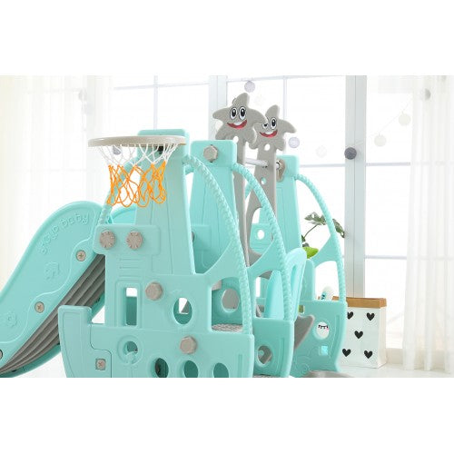 4 in 1 Slide and Swing Set with Basketball Net