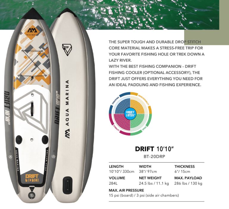 Aqua Marina Drift ISUP - WHITE - FOR FISHING