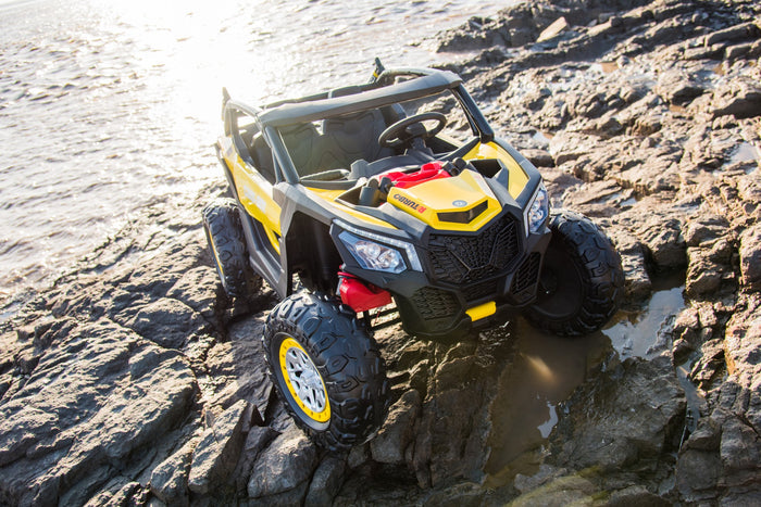 2025 24V Dune Buggy UTV 4X4 2 Seater DELUXE Kids Ride On Car yellow