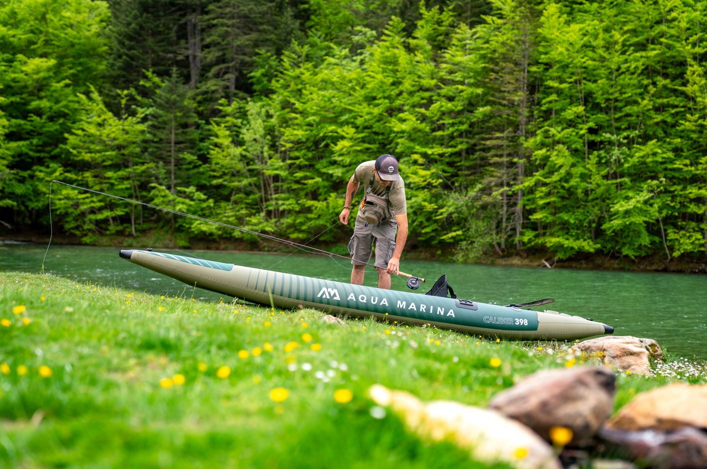 2023 Aqua Marina Caliber-398 Angling Inflatable Kayak (Both 1 or 2 Person) 13'1" GREEN