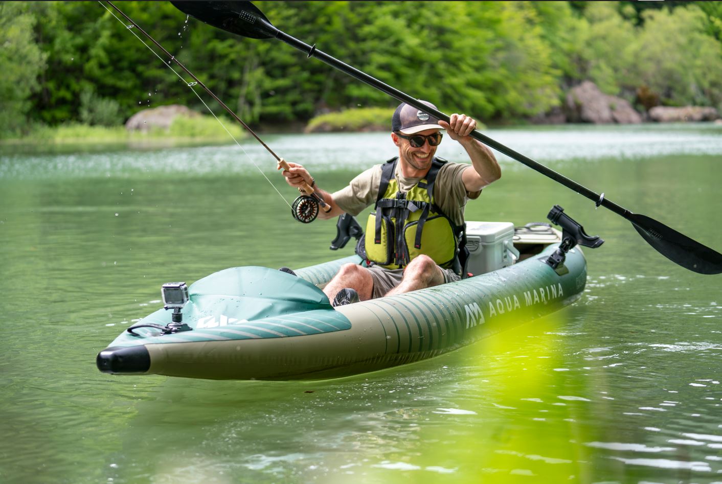 2023 Aqua Marina Caliber-398 Angling Inflatable Kayak (Both 1 or 2 Person) 13'1" GREEN