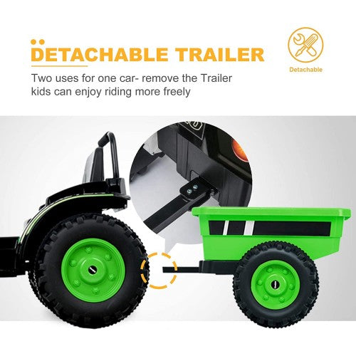 2025 6v Tractor Powered Ride-On Car Remote Control with Detachable Wagon