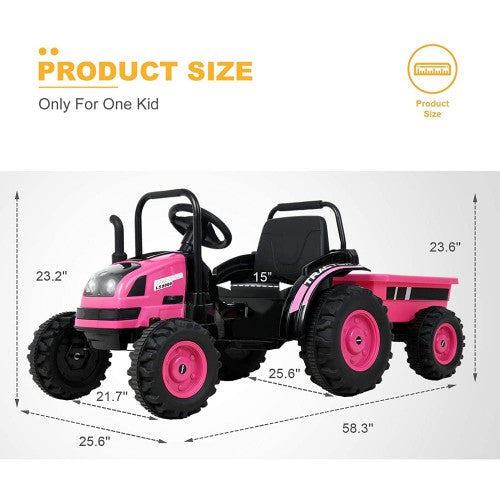 2025 6v Tractor Powered Ride-On Car Remote Control with Detachable Wagon