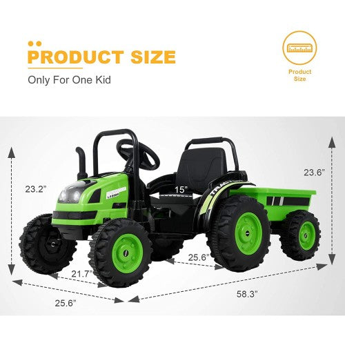 2025 6v Tractor Powered Ride-On Car Remote Control with Detachable Wagon