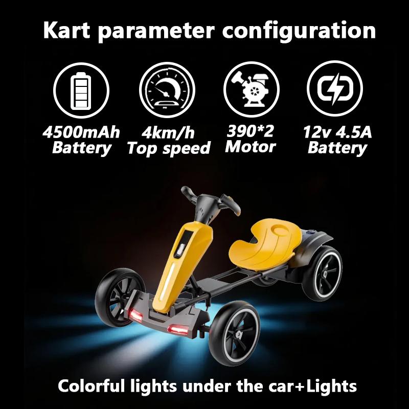 12V Electric Pedal Go-Kart for Kids with Adjustable High-Back Seat, Ride-On Truck with Music/Flashing Lights, 38\'\' L x 22.5\'\' W x 19.5\'\' H, Yellow