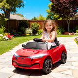 Qaba 12V Kids Ride On Car, Licensed Ford Mustang Mach-E Electric Car with Remote Control, LED Light, Music, Red