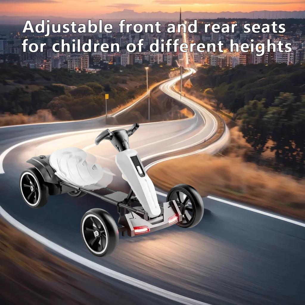 12V Electric Pedal Go-Kart for Kids with Adjustable High-Back Seat, Ride-On Truck with Music/Flashing Lights, 38\'\' L x 22.5\'\' W x 19.5\'\' H, White