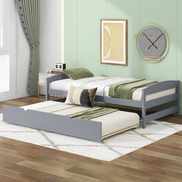Vinsetto Twin Size Platform Bed with Twin Size Trundle, Headboard and Footboard, Sturdy Pine Wood Construction, 77.5" L x 40.5" W x 22" H