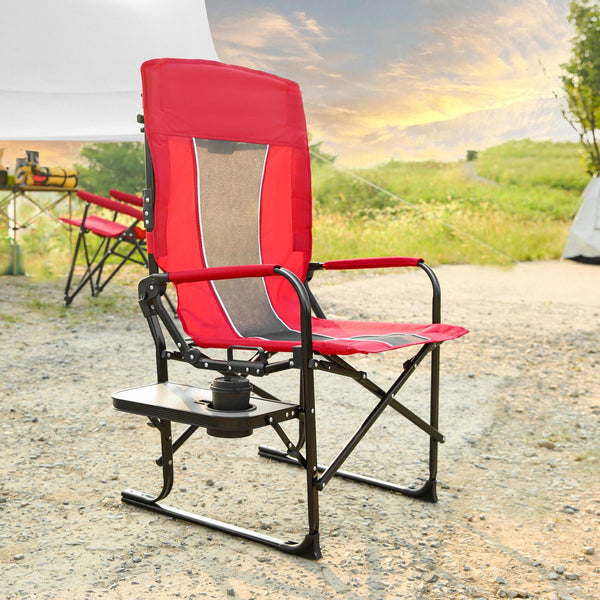 Camping Directors Chair with Side Table and Pocket, Steel Frame, Heavy Duty Oversized Portable Folding Chair, 25" L x 27.5" W x 43.5" H