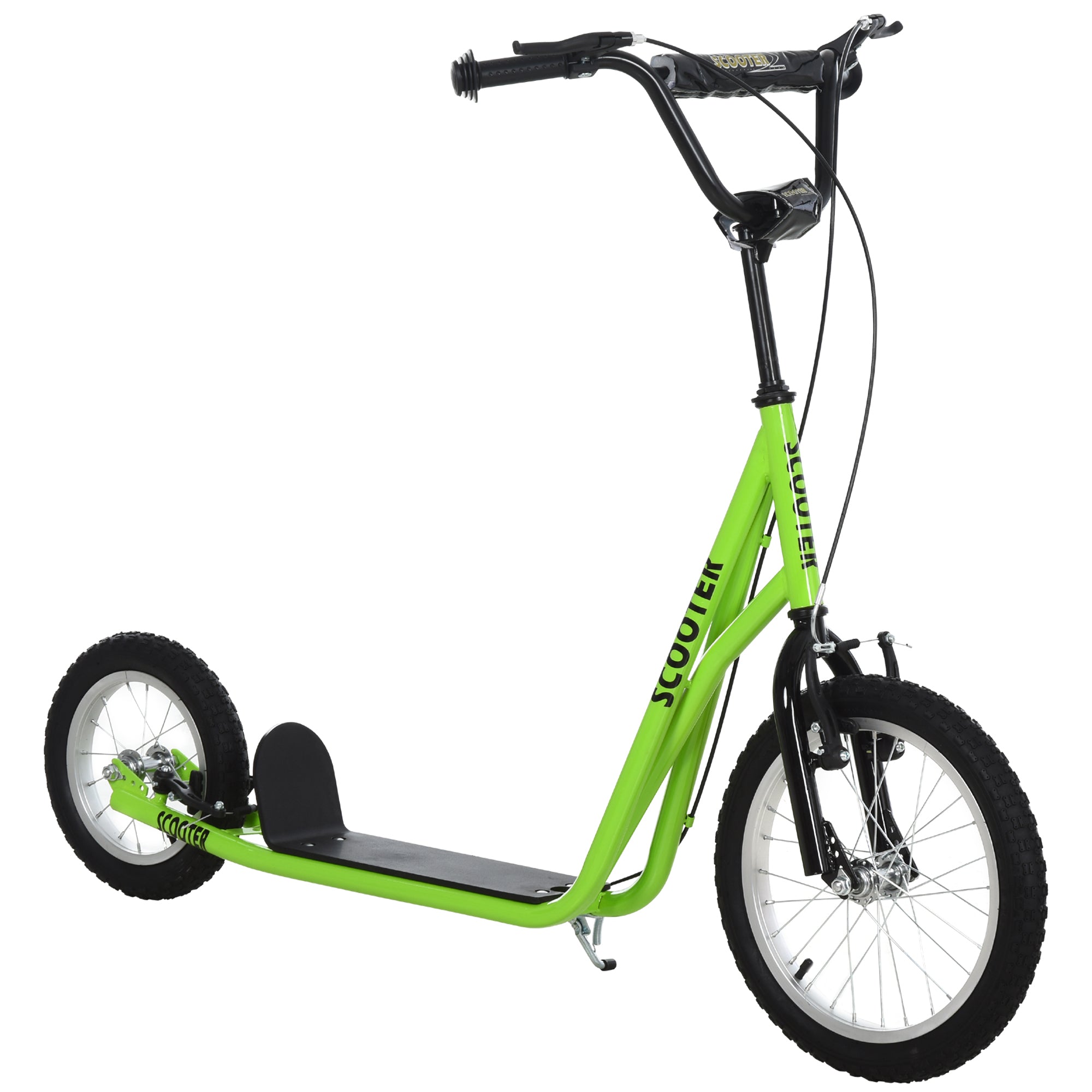 Aosom Teens Youth Scooter Ride On Toy with Adjustable Handlebar, Dual Brakes, and Inflatable Wheels For Kids 5+ - Green