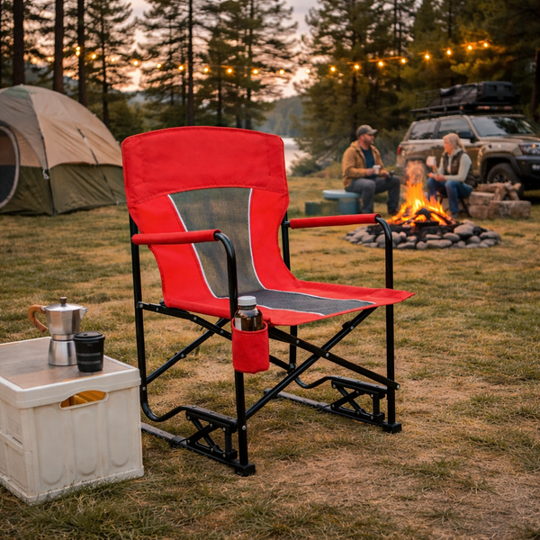 Outdoor Freestyle Rocker Camping Chair with Armrests and Backrest, Drink Holder, Portable Folding Rocking Chair, 24.5" L x 26" W x 37" H