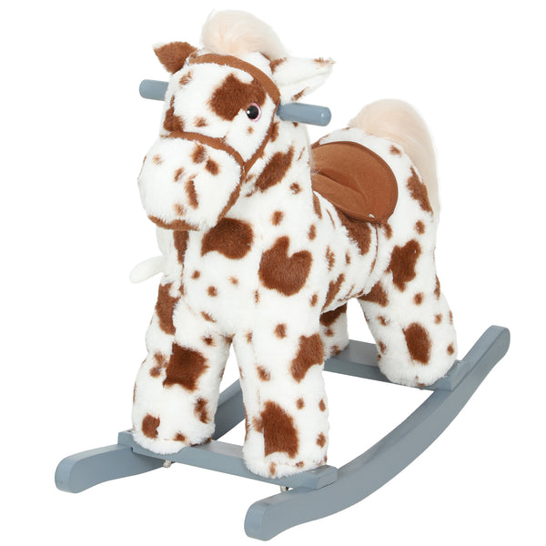 Qaba Rocking Horse, Animal Rocker with Rabbit Toy and Realistic Neigh for Toddlers, Soft Filling Ride on Pony