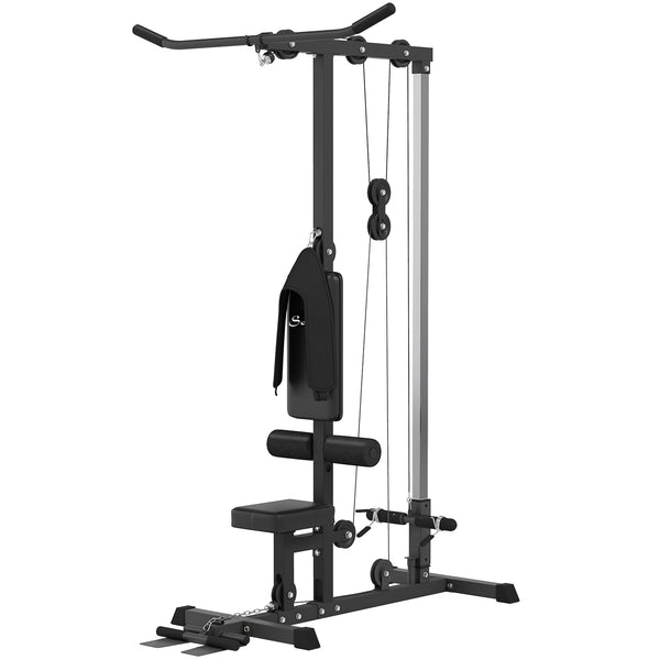 Soozier Lat Pull Down Machine, High / Low Pulley Machine with Adjustable Seat and Flip-Up Footplate