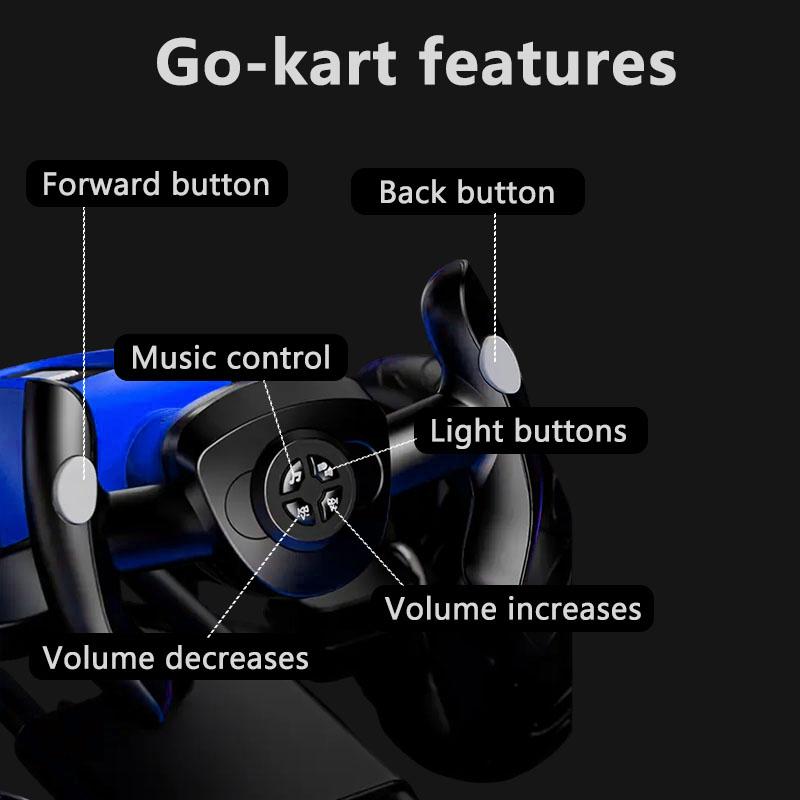 12V Electric Pedal Go-Kart for Kids with Adjustable High-Back Seat, Ride-On Truck with Music/Flashing Lights, 38\'\' L x 22.5\'\' W x 19.5\'\' H, Blue