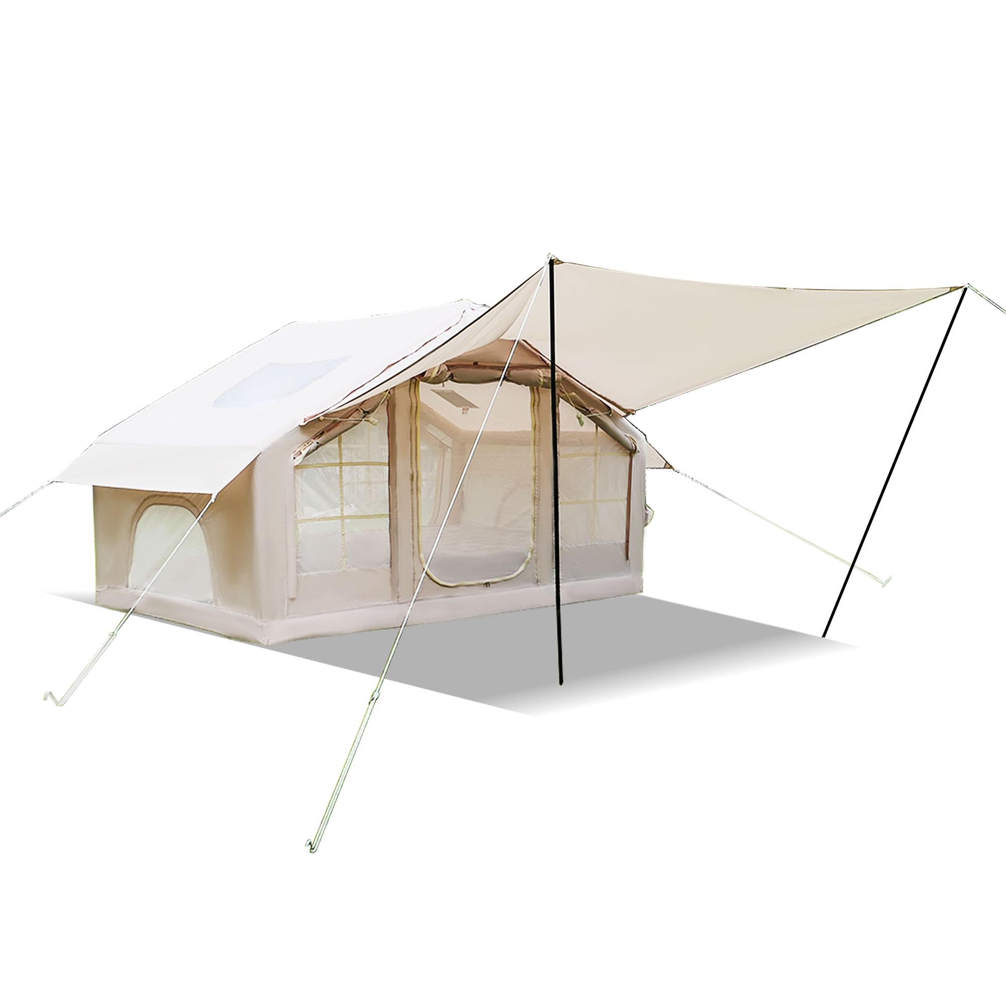 Inflatable 4-Season Camping Tent with Extended Awning, Waterproof Family Tent with Clear Skylight, 118″ L x 82.5″ W x 78.5″ H