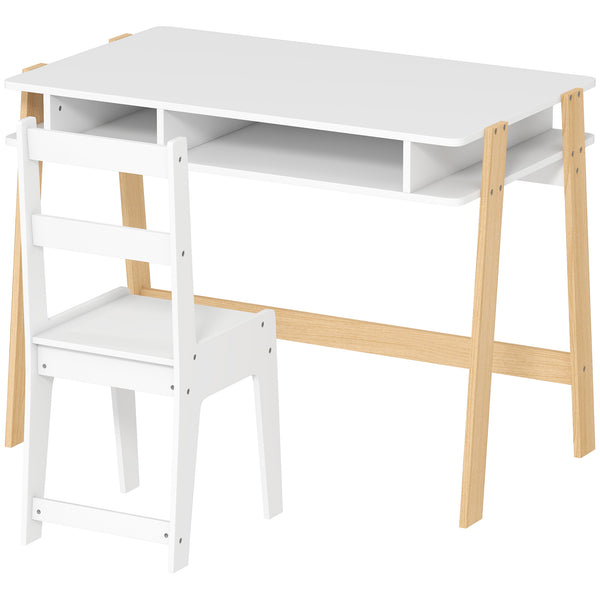 Qaba Kids Desk and Chair Set with Storage for Bedroom, School, Gift for Children Ages 3-12