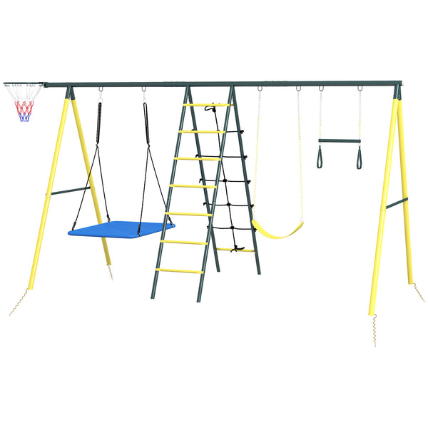 Outsunny Metal Swing Set for Backyard 5 in 1 Design Holds up to 440 lbs. for Ages 3-8