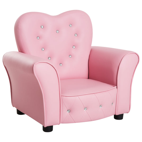 Qaba Kids Sofa Toddler Tufted Upholstered Sofa Chair Princess Couch Furniture with Diamond Decoration for Preschool Child