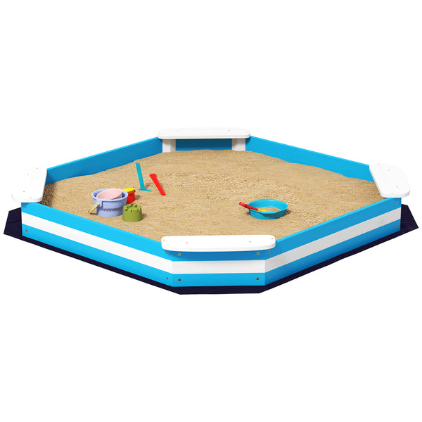 Qaba Kids Sandbox with 4 Corner Seats, Bottom Liner for Backyard, Garden, Outdoor, 52" x 52" x 6"