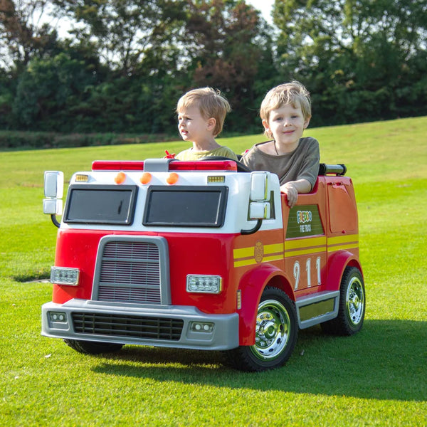 24V Fire Truck 2-Seater Ride On Kids Car with Remote Control 
