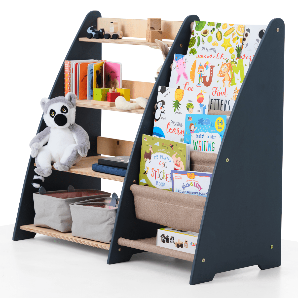 2in1 Montessori Shelf for Books and Toys - SKU: 2in1Shelves-Kids-IV-CA