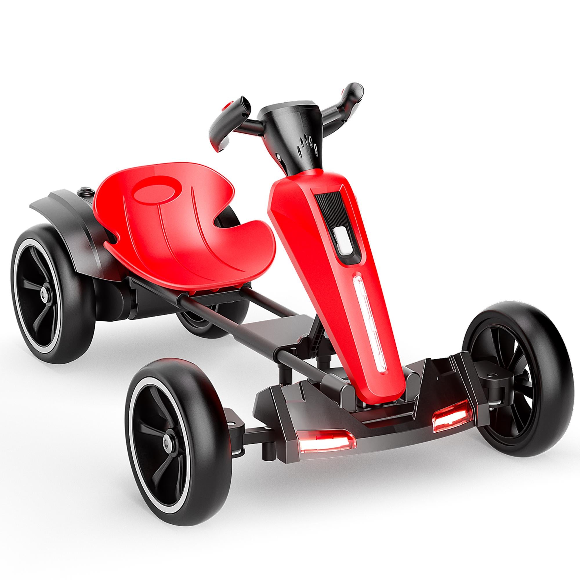 12V Electric Pedal Go-Kart for Kids with Adjustable High-Back Seat, Ride-On Truck with Music/Flashing Lights, 38\'\' L x 22.5\'\' W x 19.5\'\' H, Red