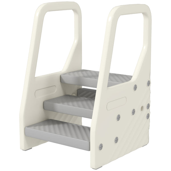Qaba Adjustable 3 Step Toddler Tower with Handles, Non-slip Surface & Foot Pads