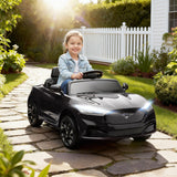 Qaba 12V Kids Ride On Car, Licensed Ford Mustang Mach-E Electric Car with Remote Control, LED Light, Music, Black
