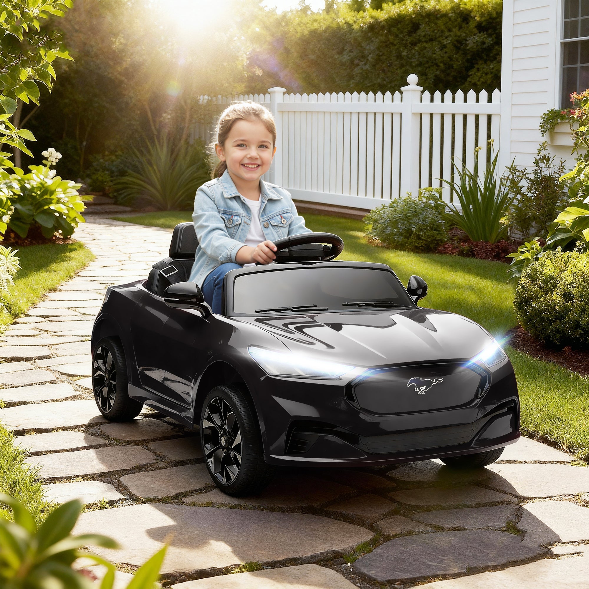 Qaba 12V Kids Ride On Car, Licensed Ford Mustang Mach-E Electric Car with Remote Control, LED Light, Music, Black