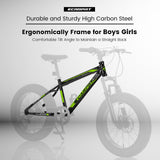 20\\" Kids\' Fat Tire Mountain Bike with 7-Speed Drivetrain, and Shock-Absorbing Front Fork, for Ages 8-12, 63\\" L x 24.5\\" W x 35\\" H, Blackish Green