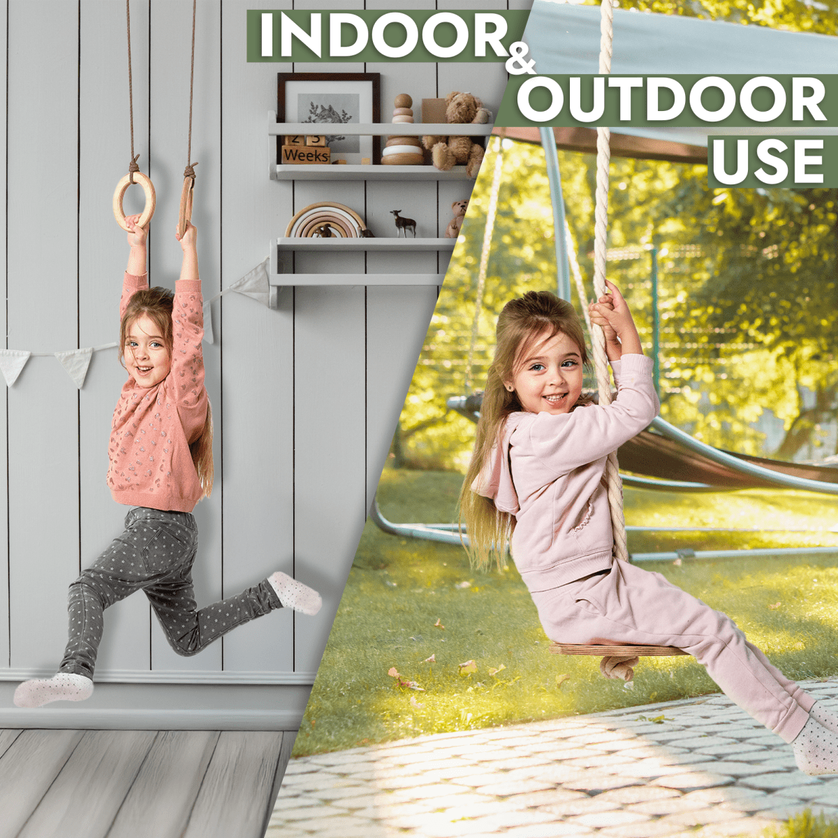 3in1 Swings Set: Rope Ladder + Gymnastic Rings + Disc Rope Swing - SKU: SS-RL-GR-DSR-CA