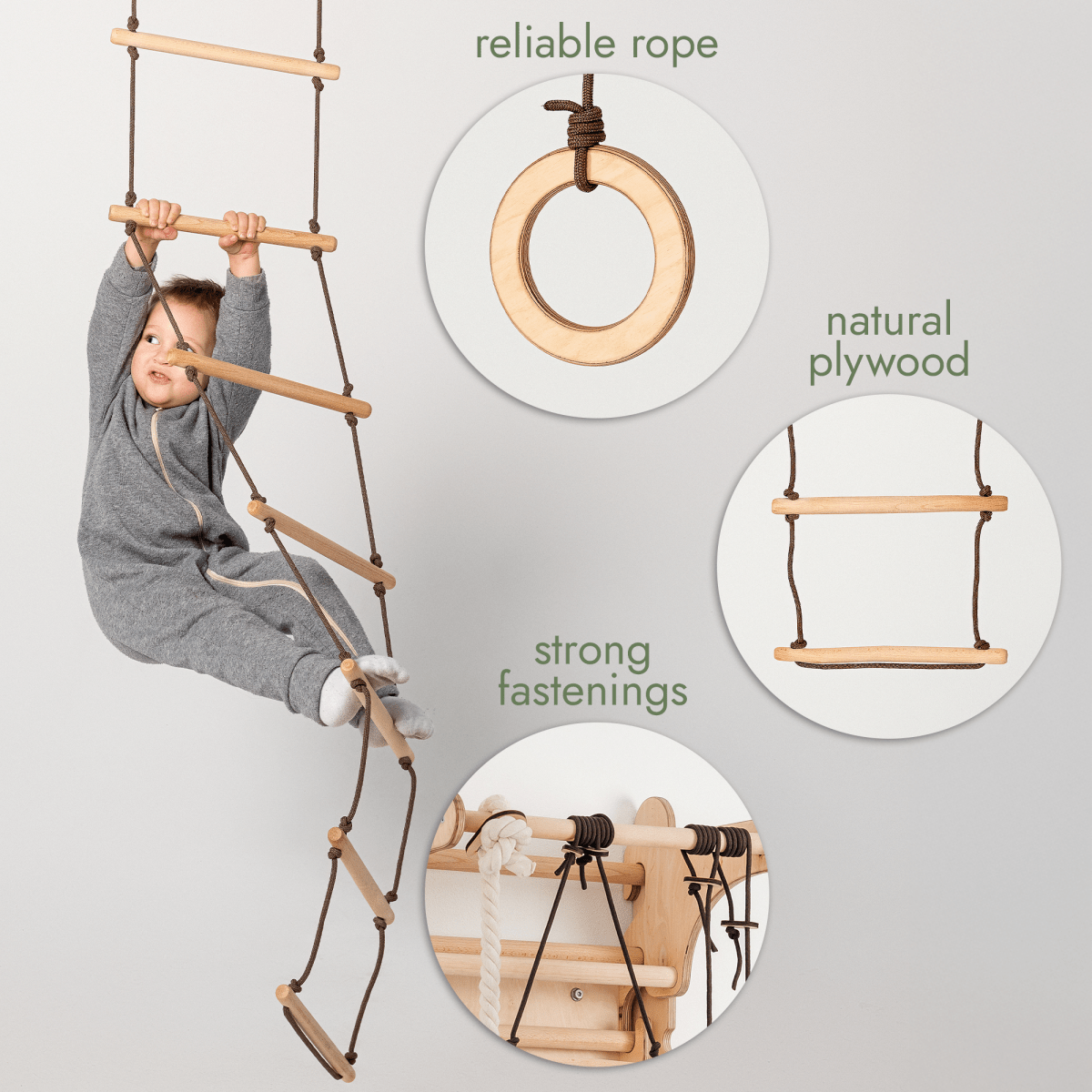 3in1 Swings Set: Rope Ladder + Gymnastic Rings + Disc Rope Swing - SKU: SS-RL-GR-DSR-CA