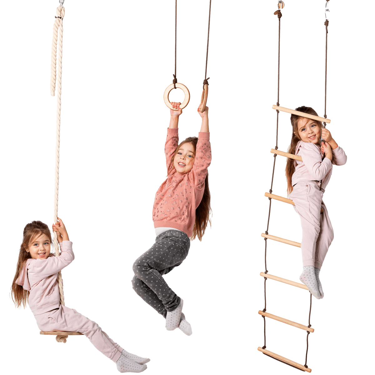 3in1 Swings Set: Rope Ladder + Gymnastic Rings + Disc Rope Swing - SKU: SS-RL-GR-DSR-CA
