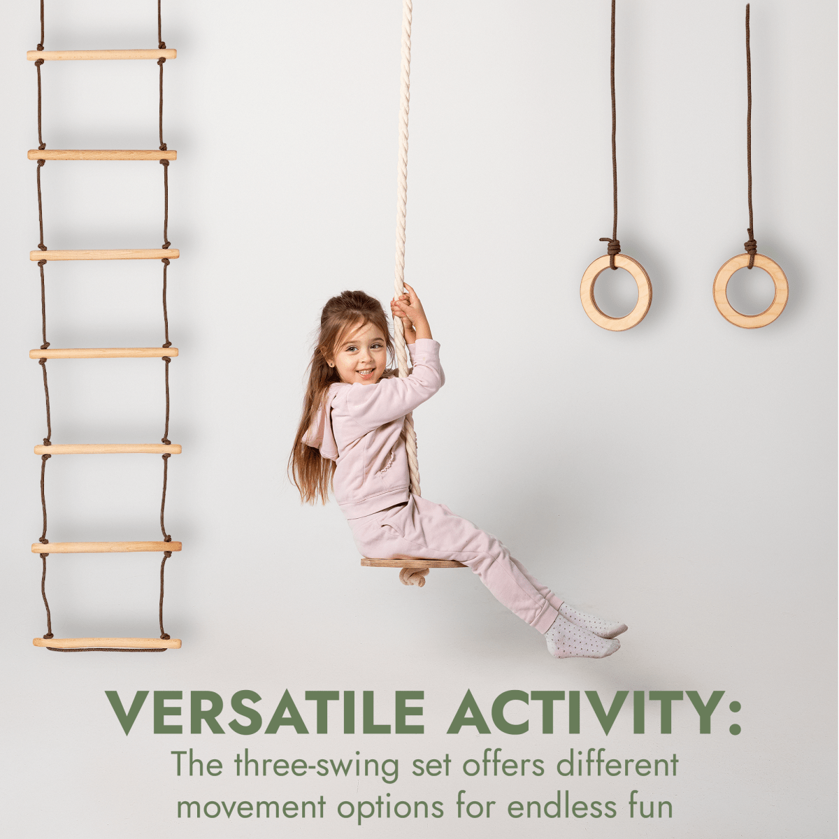 3in1 Swings Set: Rope Ladder + Gymnastic Rings + Disc Rope Swing - SKU: SS-RL-GR-DSR-CA