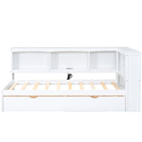 Vinsetto Twin Size Daybed with 2 Storage Drawers, Storage Cabinets, USB Ports, Solid Wood and MDF, 86\\" L x 51\\" W x 37.5\\" H, White