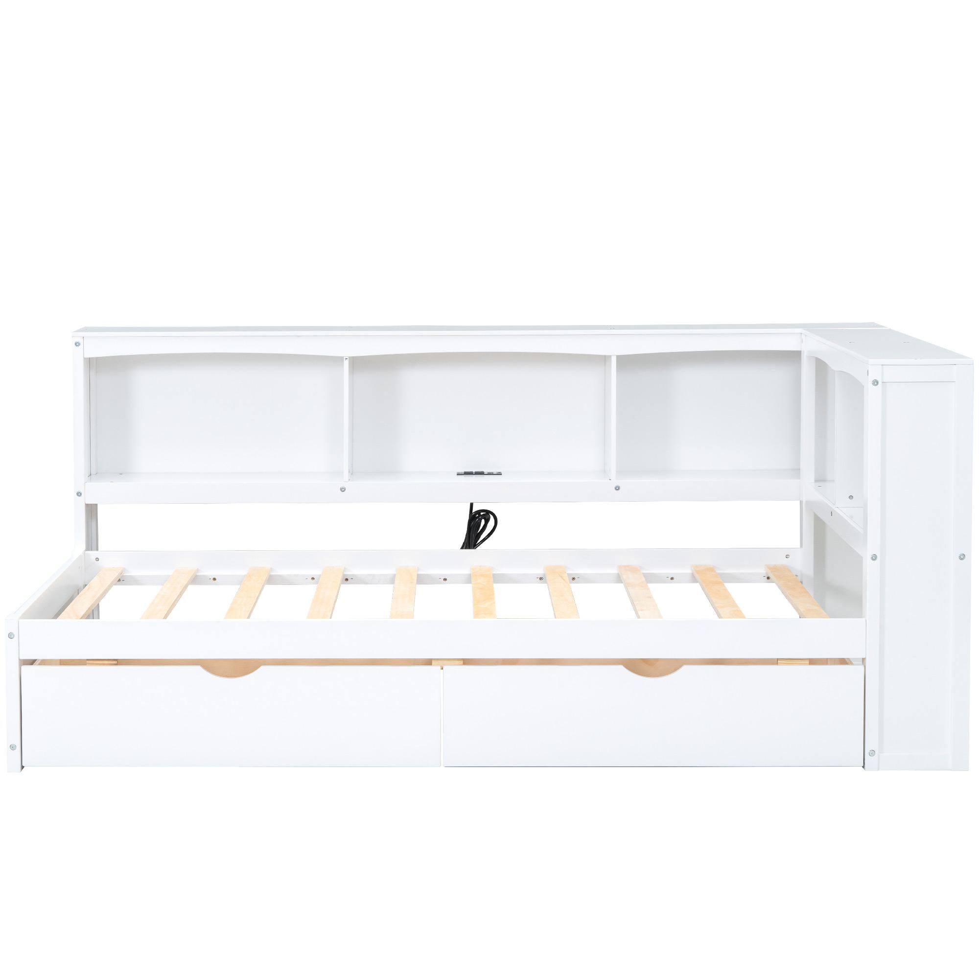 Vinsetto Twin Size Daybed with 2 Storage Drawers, Storage Cabinets, USB Ports, Solid Wood and MDF, 86\\" L x 51\\" W x 37.5\\" H, White