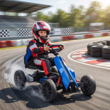 Aosom 12V Electric Go Kart for Kids, Ride On Toy with EVA Tires, 2 Speeds, Adjustable Seat, Safety Belt for 3-8 Years, Blue