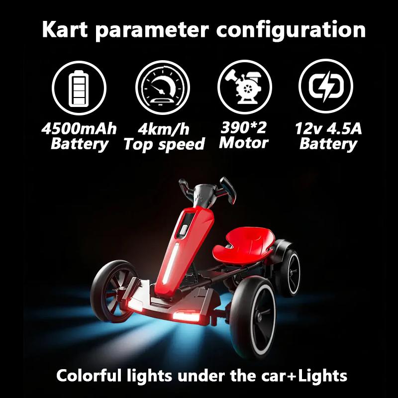 12V Electric Pedal Go-Kart for Kids with Adjustable High-Back Seat, Ride-On Truck with Music/Flashing Lights, 38\'\' L x 22.5\'\' W x 19.5\'\' H, Red