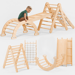 4in1 Montessori Climbing Frame Set: Triangle Ladder + Arch/Rocker + Slide Board/Ramp + Netting rope - SKU: 4IN1CF-CHO-CA