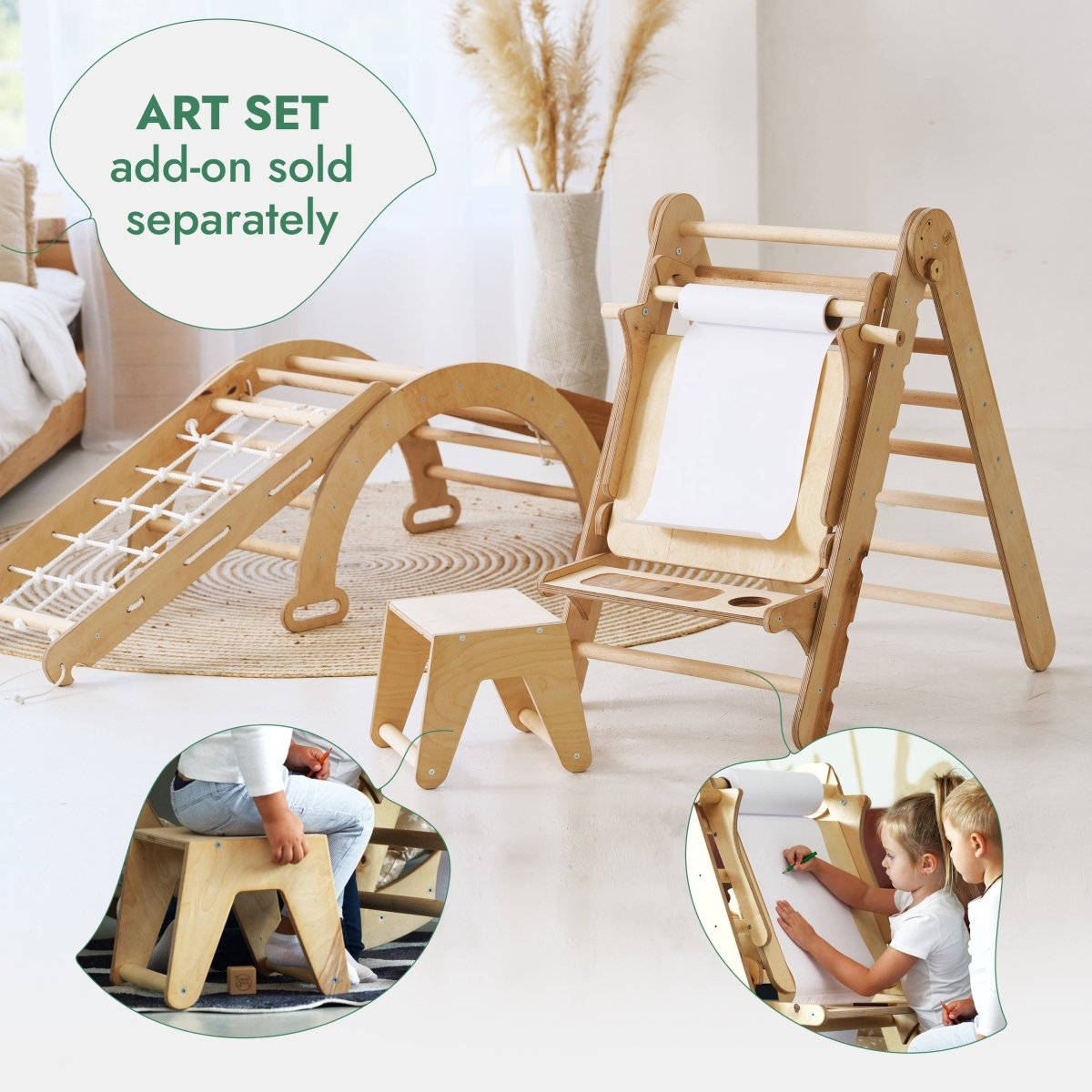 4in1 Montessori Climbing Frame Set: Triangle Ladder + Arch/Rocker + Slide Board/Ramp + Netting rope - SKU: 4IN1CF-CHO-CA