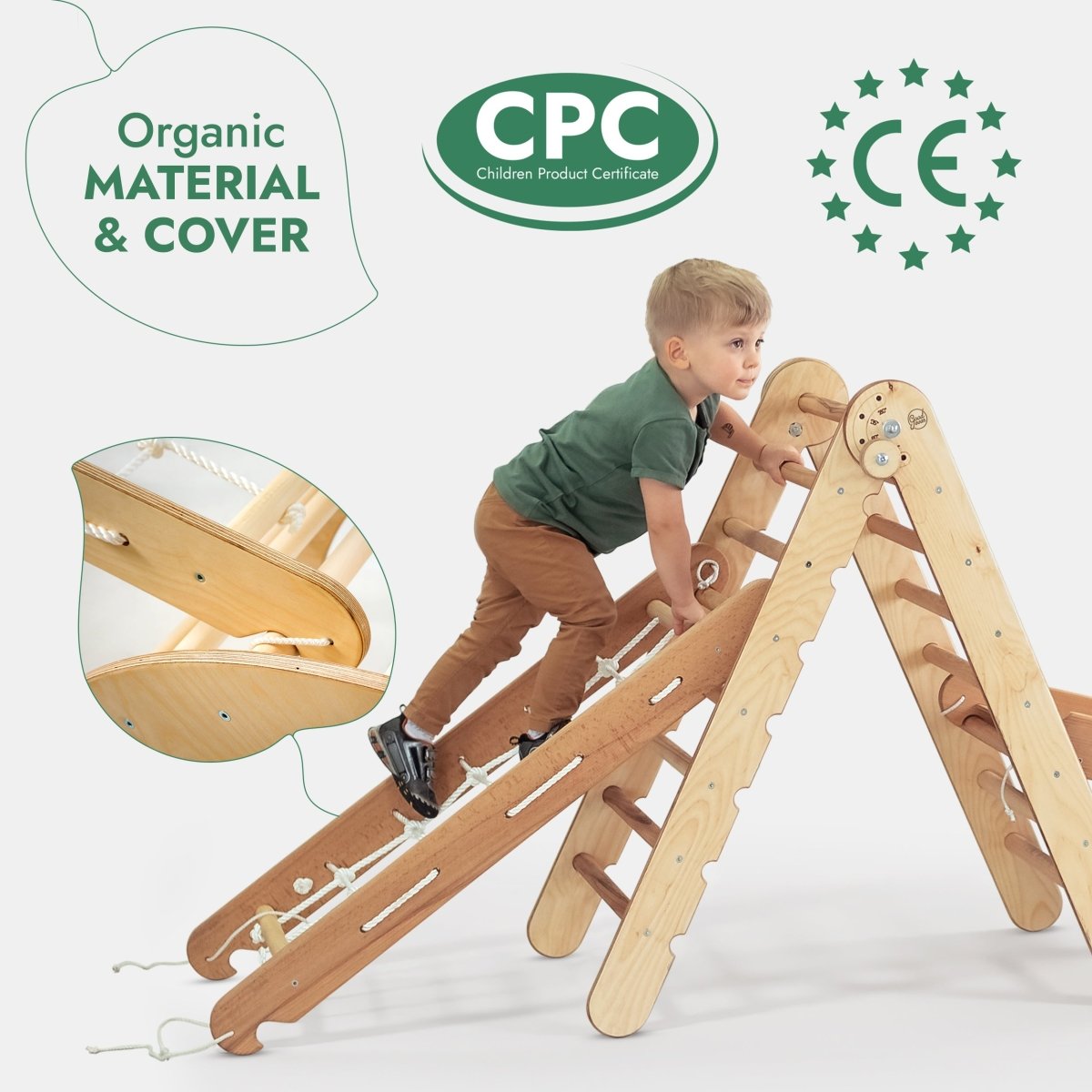 4in1 Montessori Climbing Frame Set: Triangle Ladder + Arch/Rocker + Slide Board/Ramp + Netting rope - SKU: 4IN1CF-CHO-CA