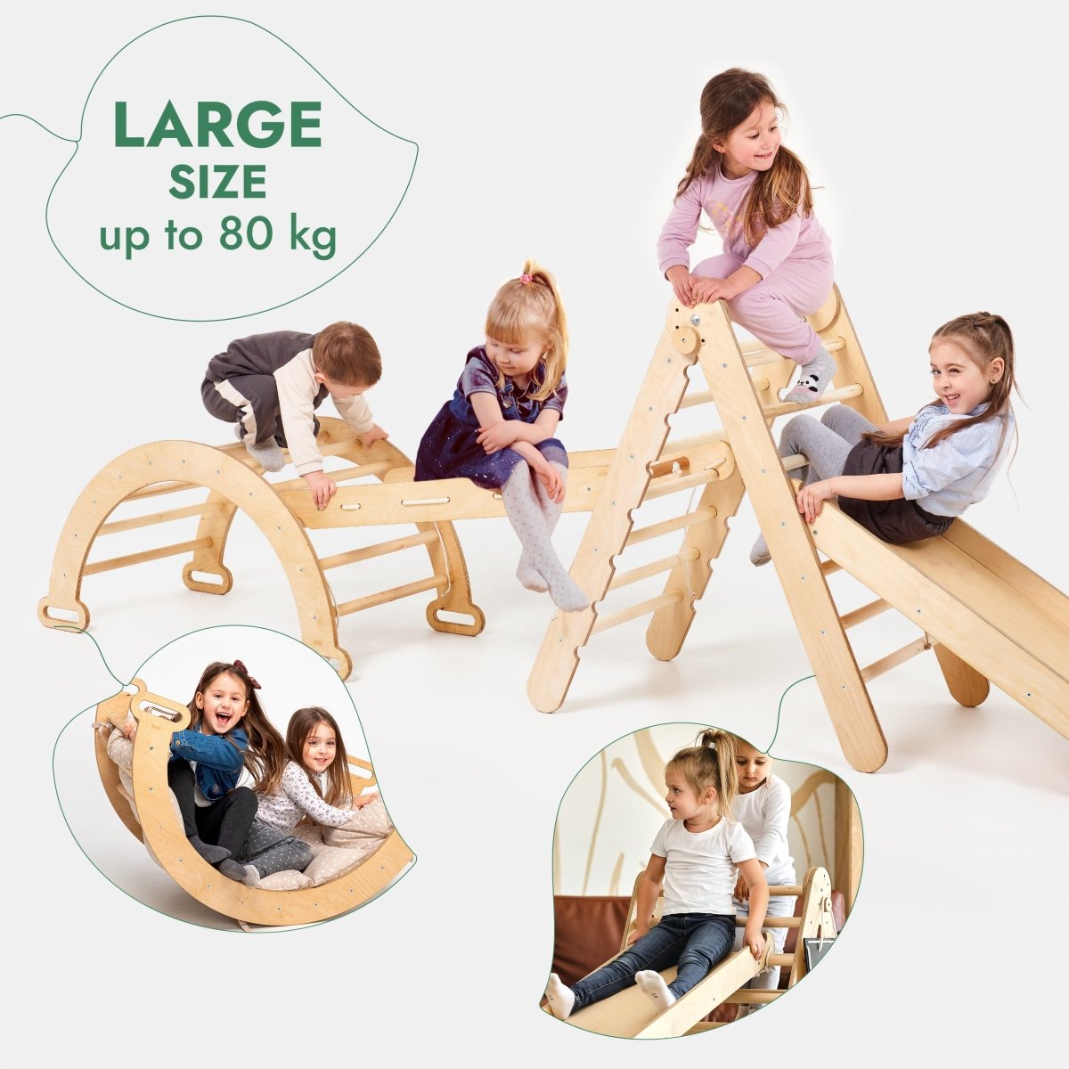 4in1 Montessori Climbing Frame Set: Triangle Ladder + Arch/Rocker + Slide Board/Ramp + Netting rope - SKU: 4IN1CF-CHO-CA