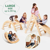 4in1 Montessori Climbing Frame Set: Triangle Ladder + Arch/Rocker + Slide Board/Ramp + Netting rope