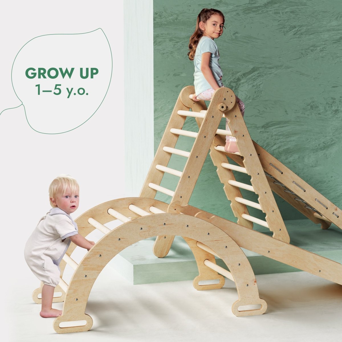 4in1 Montessori Climbing Frame Set: Triangle Ladder + Arch/Rocker + Slide Board/Ramp + Netting rope - SKU: 4IN1CF-CHO-CA