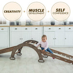 4in1 Montessori Climbing Set: Triangle Ladder + Arch/Rocker + Slide Board/Ramp + Net – Chocolate - SKU: 4IN1CS-CHO-NEW-CA